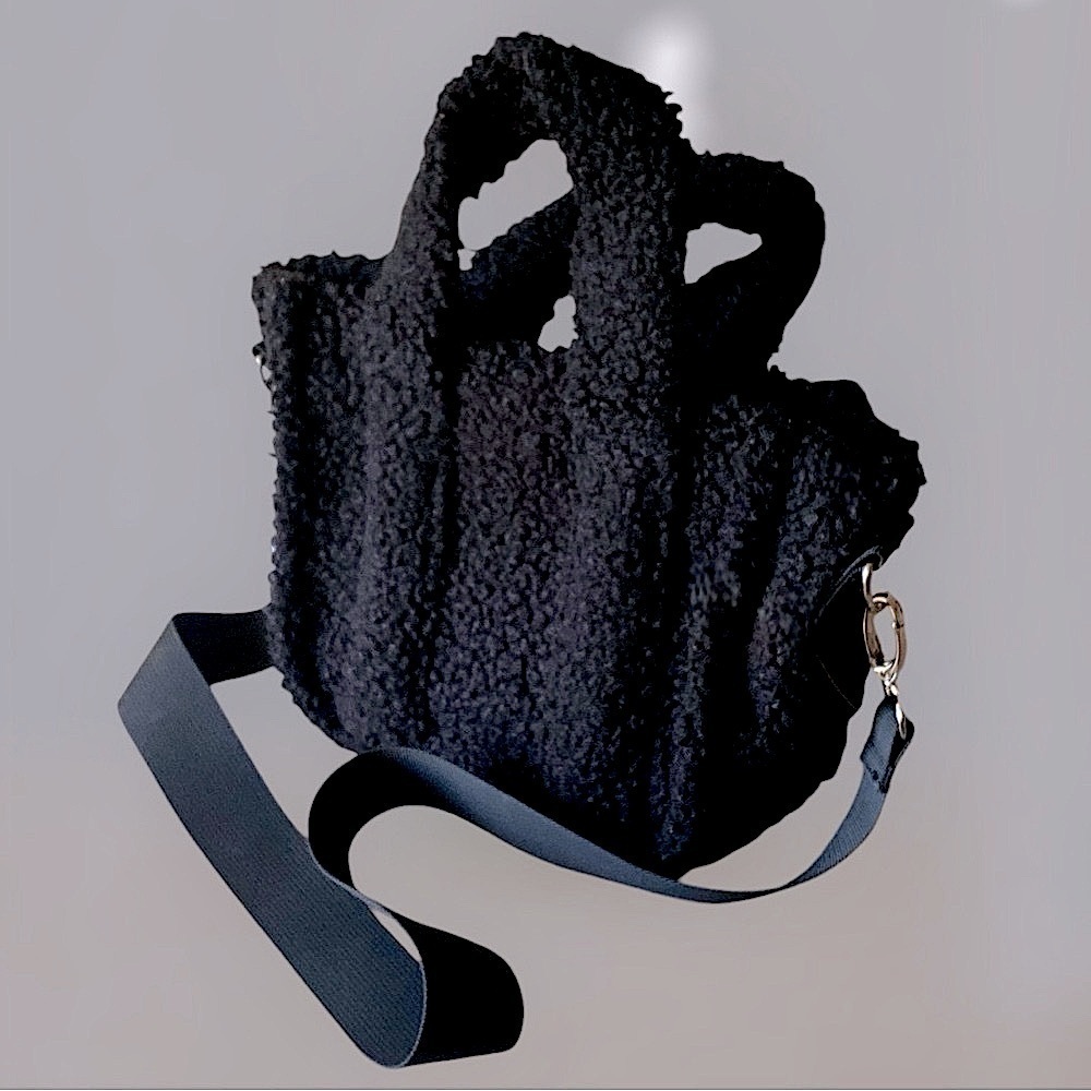 SHERPA MINI BUCKET CROSSBODY BAG Black 9x7x4” Shoulder Strap Goth Dark Lolita